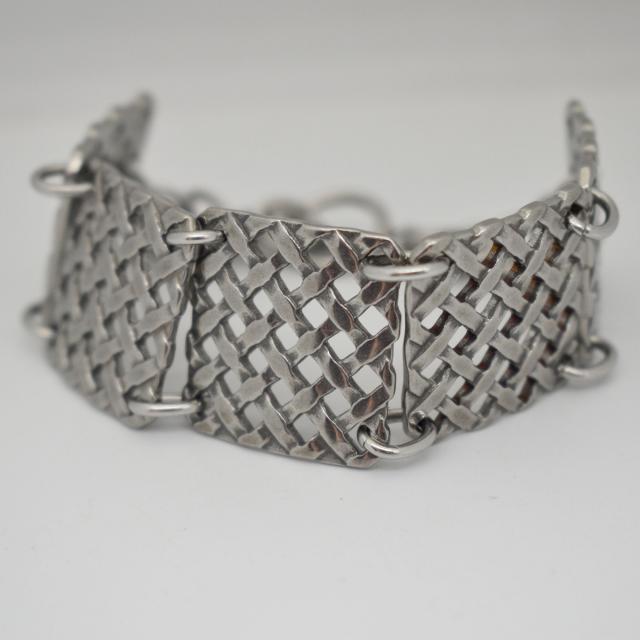 Wide Basket Weave Link Stainless Steel Bracelet
